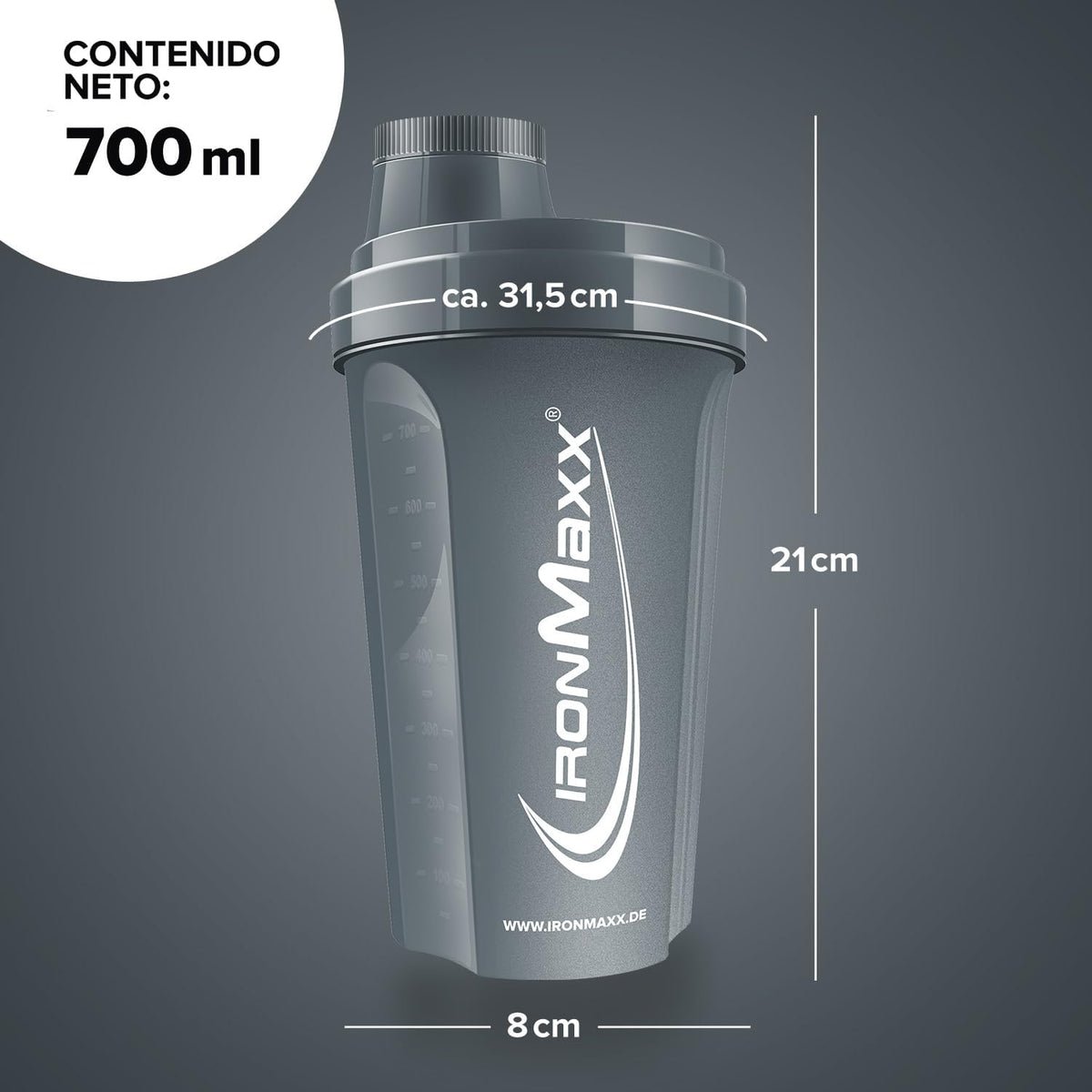 Ironmaxx Protein Shaker - 700Ml Antracita| Agitador De Proteínas | Tapón De Rosca, Tamiz, Escala | Sin BPA/DEHP, Hermético, Lavable